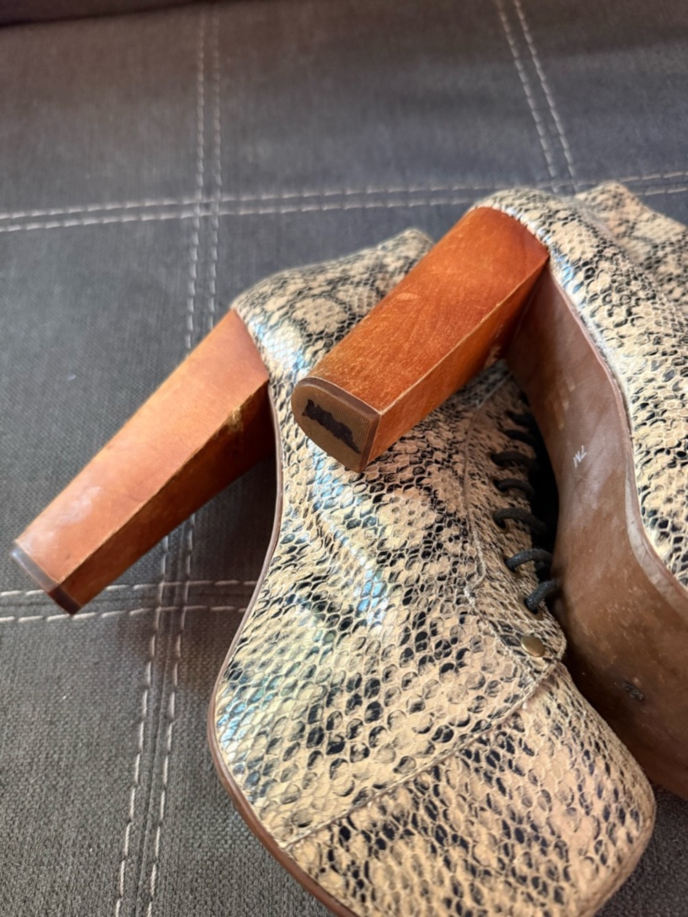 Jeffrey Campbell Lita EX Snake Skin Print Platform Block Heel Lace Up Booties - Picture 9 of 11